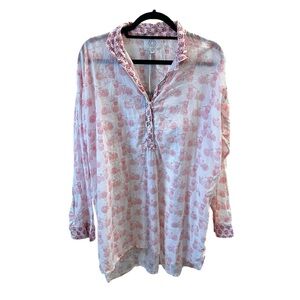 NWT Pomegranate Pink White Bicycle Voile Tunic Night Shirt Womens XL